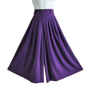 Vintage Gauchos Culottes Split Skirt Basque Waist Palazzo Purple Moonglow Button